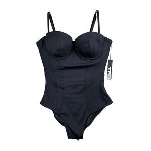 TA3 Pushy Black Corset Lace-Up One-Piece Swimsuit MED B/C Cup